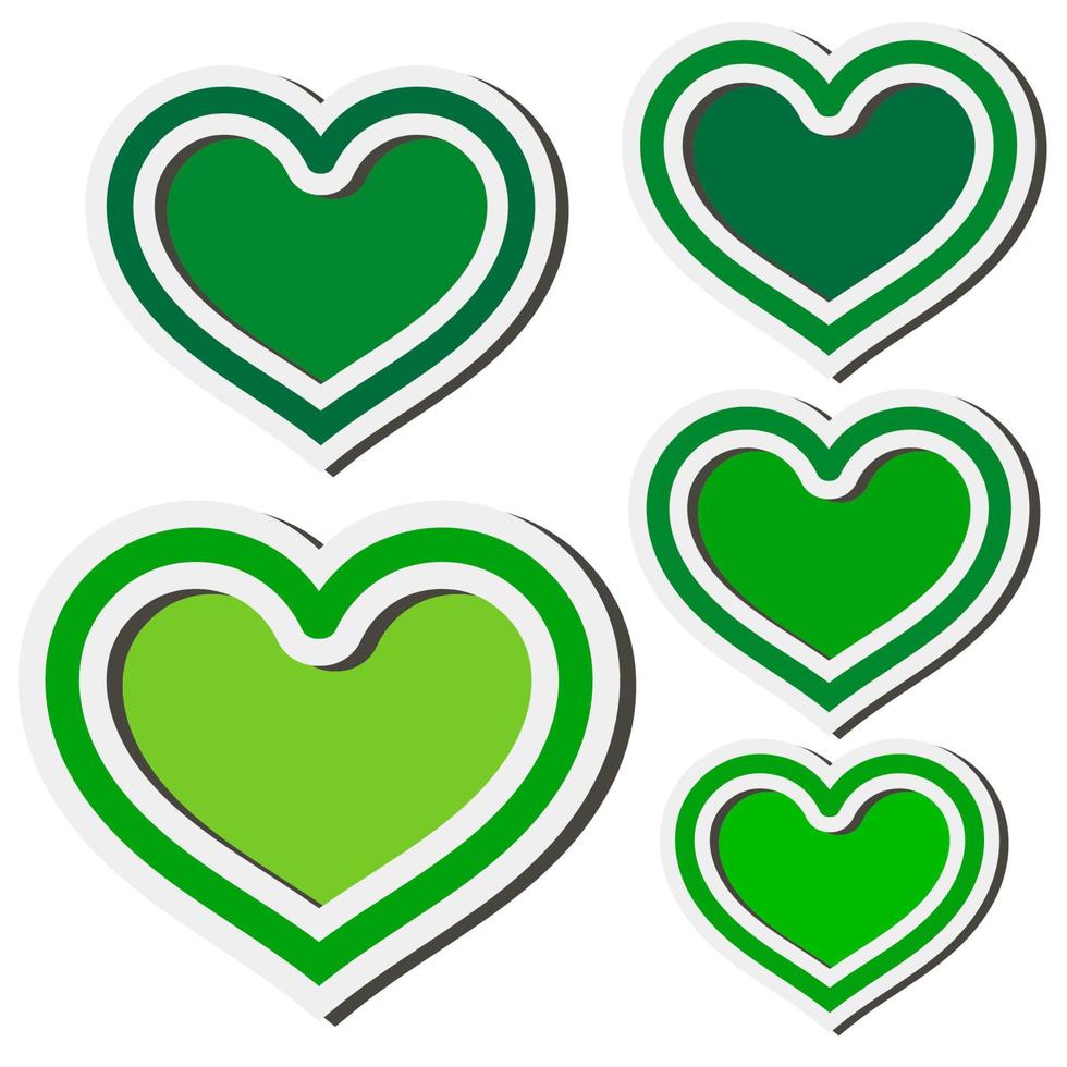 conjunto de corazón de pegatina verde. signo de amor. vector