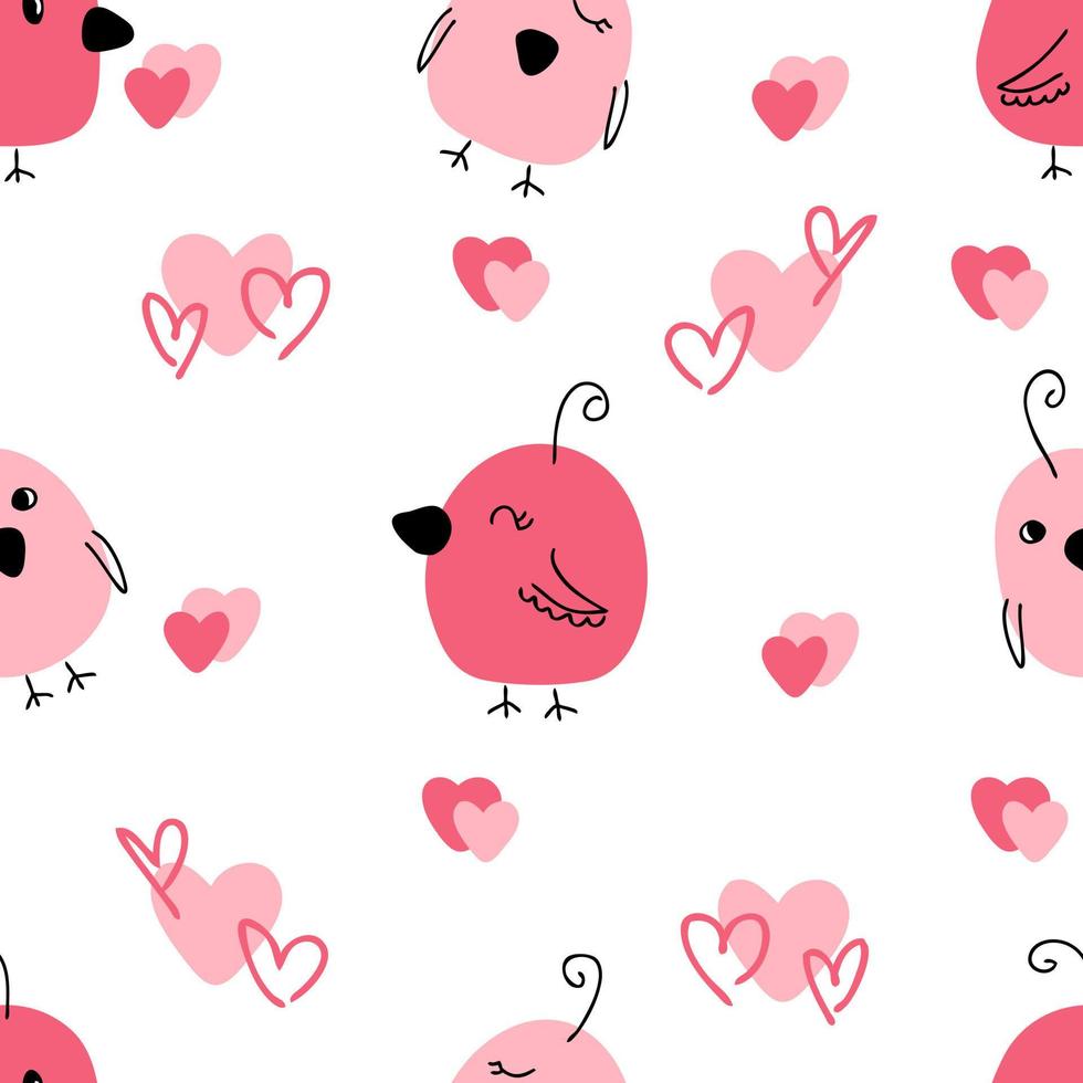 romántico patrón transparente de san valentín con pollos y corazones. vector