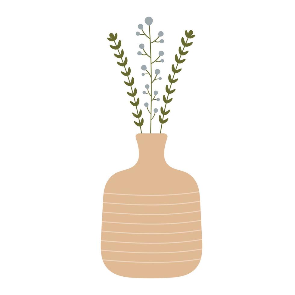 ramos de flores de tulipanes en una jarra de cerámica de moda. Linda elegante simple ilustración botánica plana. primavera verde. ilustración para tarjetas florales, tiendas, 8 de marzo y decoración de pascua. vector