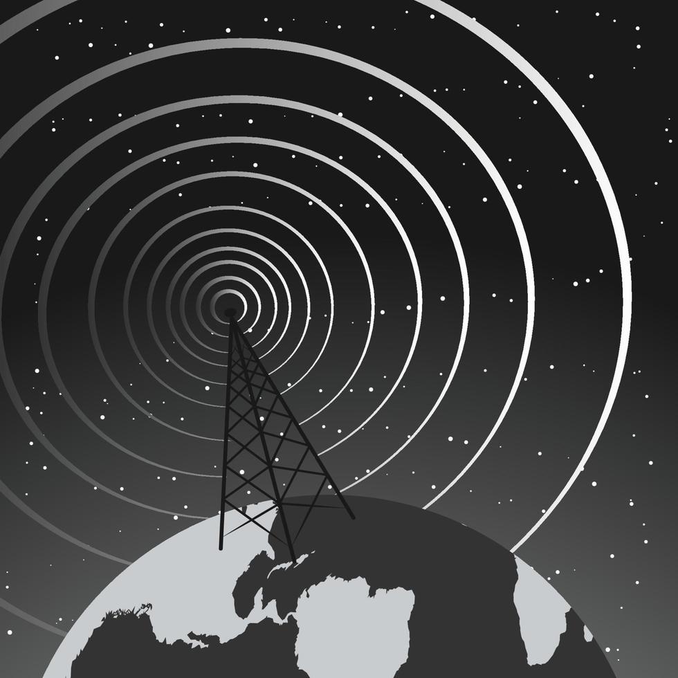 Retro radio tower atop the globe vector