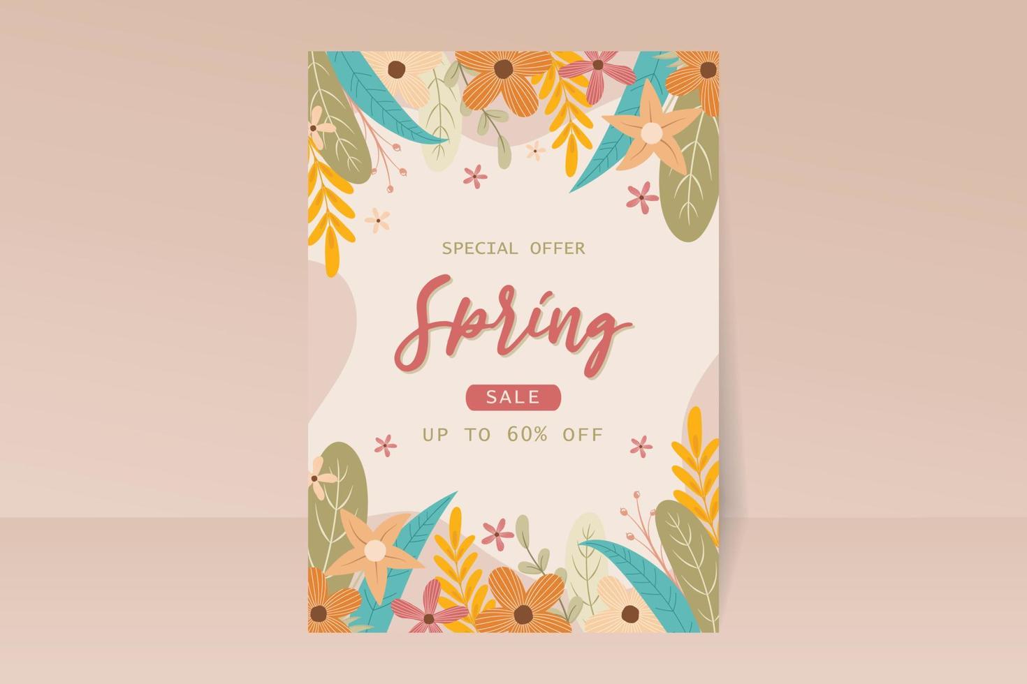 Spring sale flyer template in flat design vector