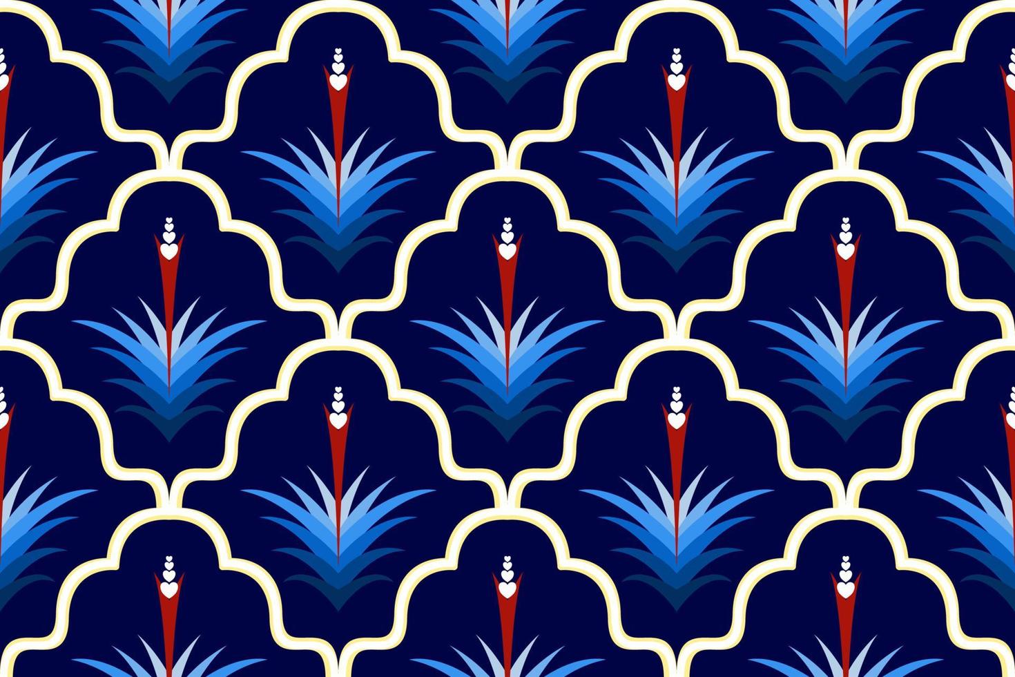 Moroccan ikat ethnic seamless pattern design. Aztec fabric carpet mandala ornament native boho chevron textile decoration wallpaper. Tribal turkey African Indian traditional embroidery vector