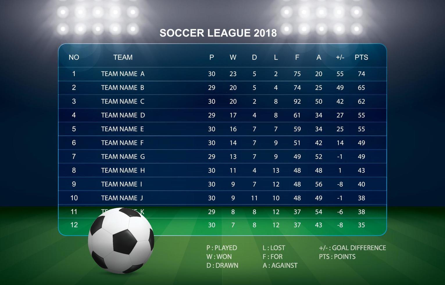 Soccer table with background of sport stadium. Vector. vector