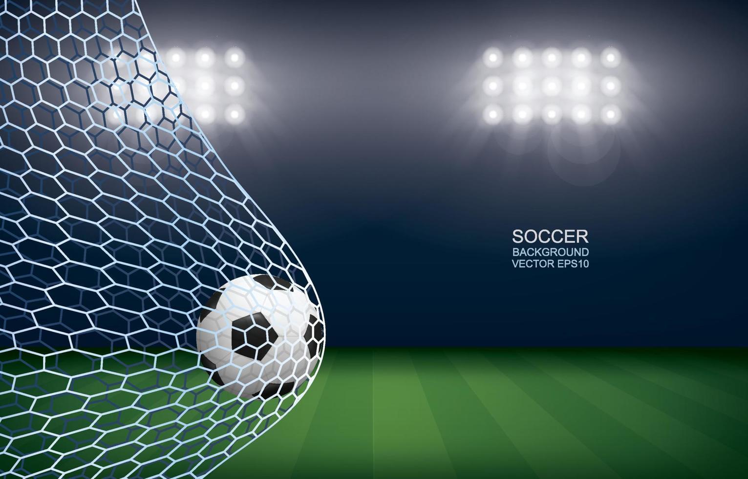 Soccer ball in goal. Football ball and white net in soccer field stadium background. Vector. vector