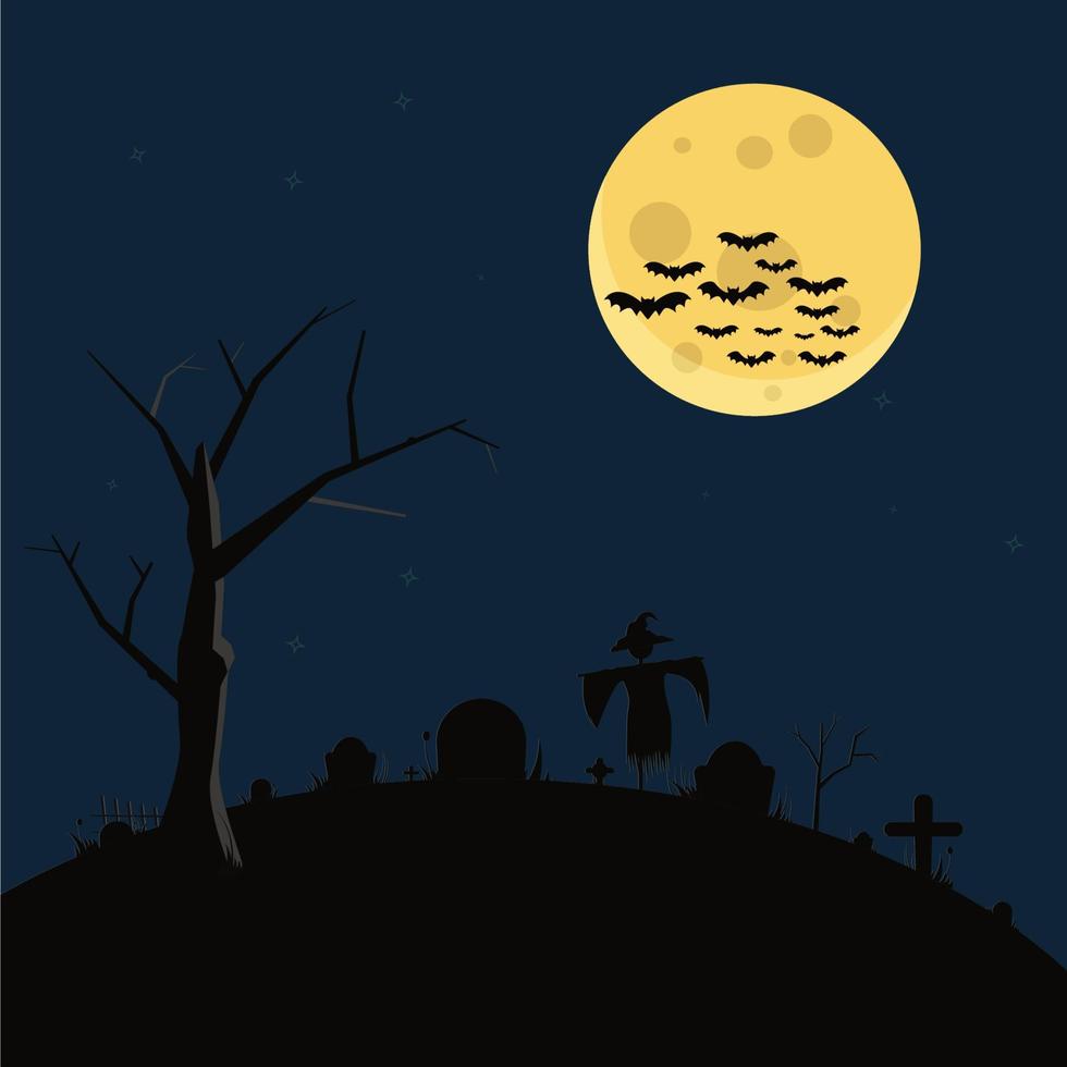 Tomb with scarecrow design background vector illustration. Halloween concept