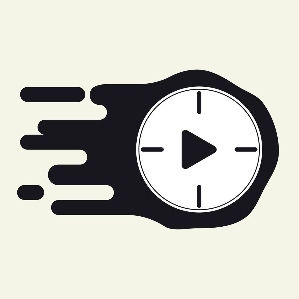 The clock with play button silhoutte vector. Speed moving, dilligent work, spirit concept vector