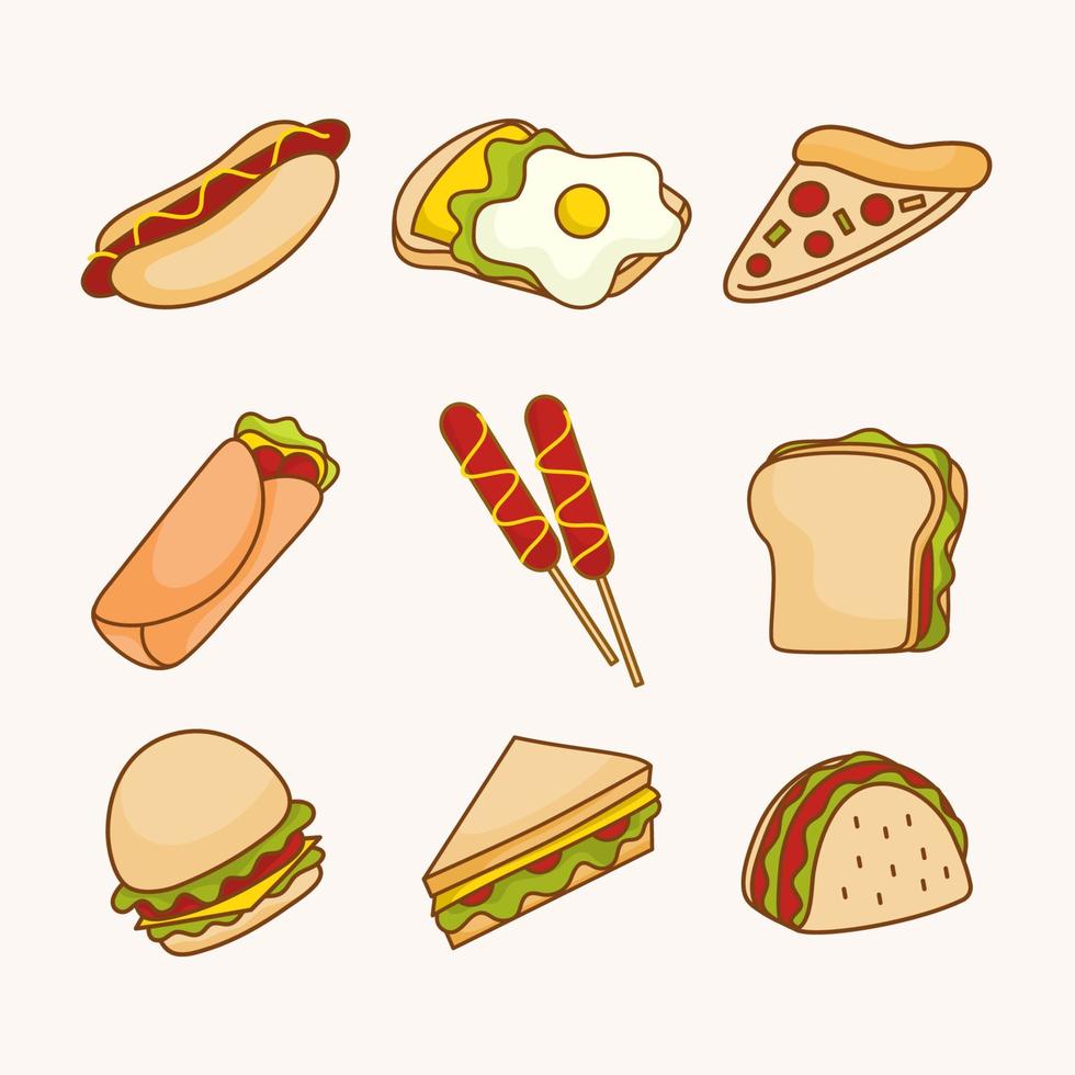 Collection of fast food clipart vector flat concept