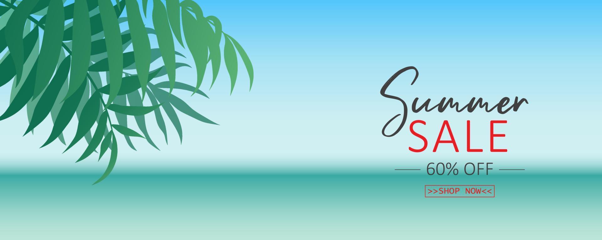 diseño de banner de venta de verano con fondo de hojas tropicales vector