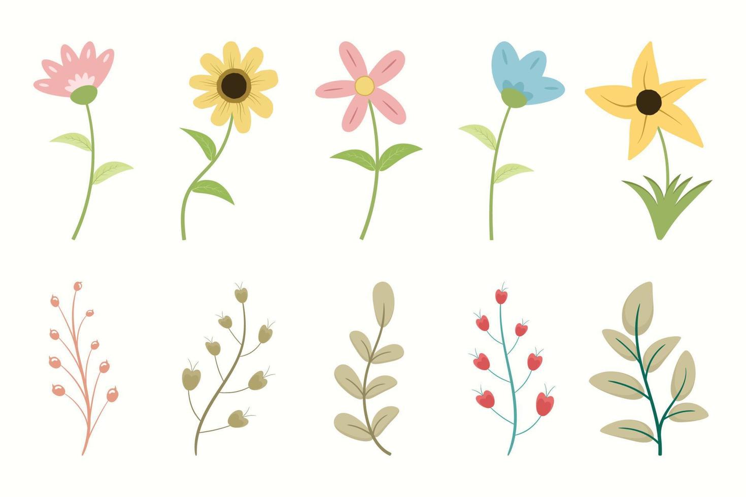 Hand drawn collection of spring flowers vector