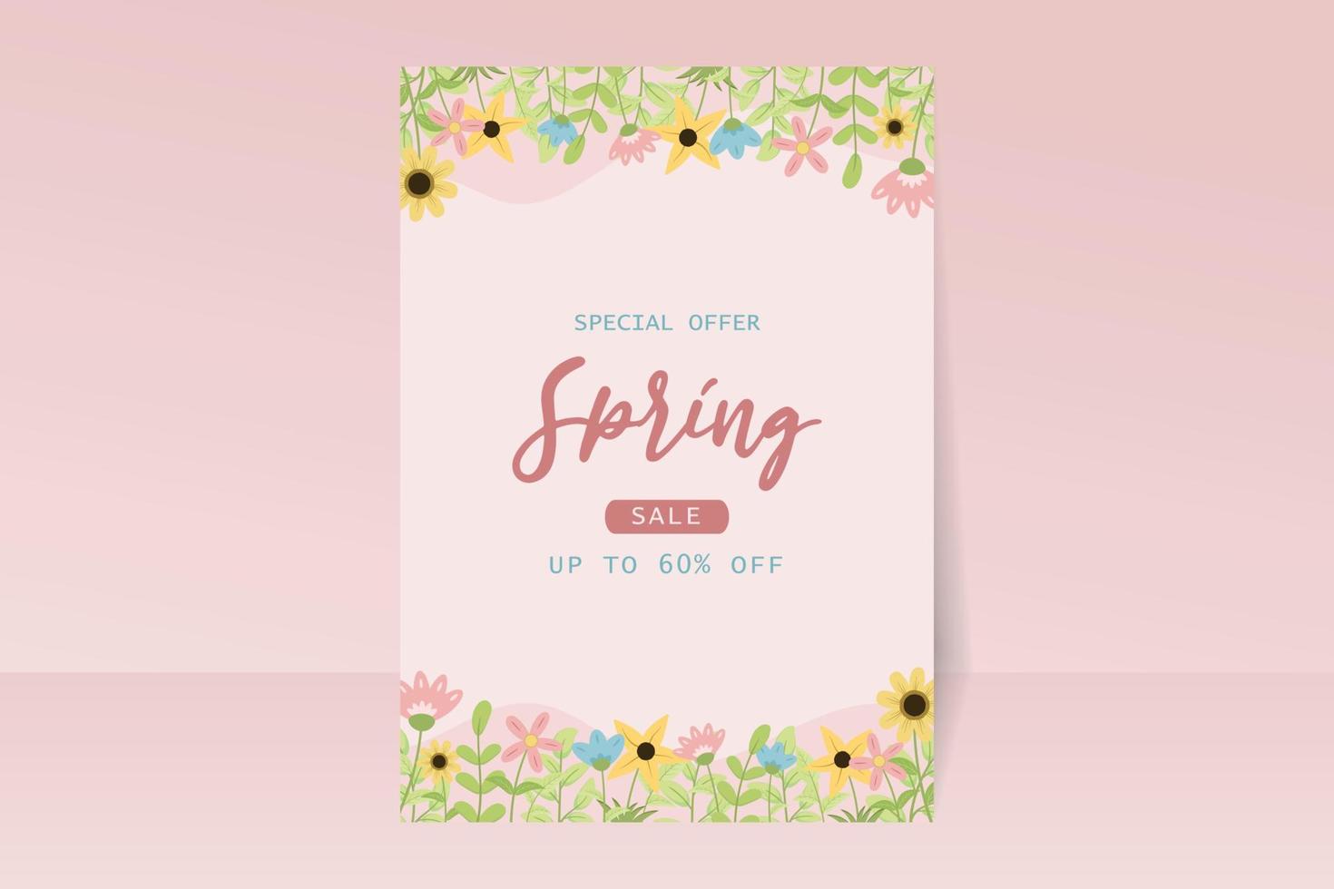 Spring sale flyer template in flat design vector