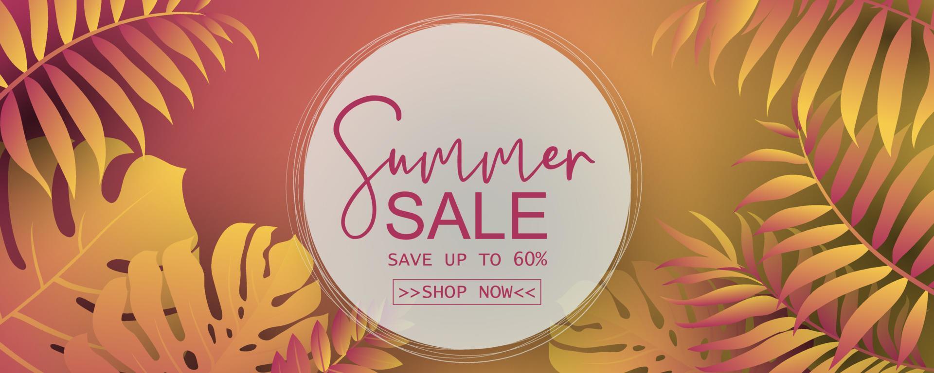 Elegant summer sale banner design with tropical theme vector
