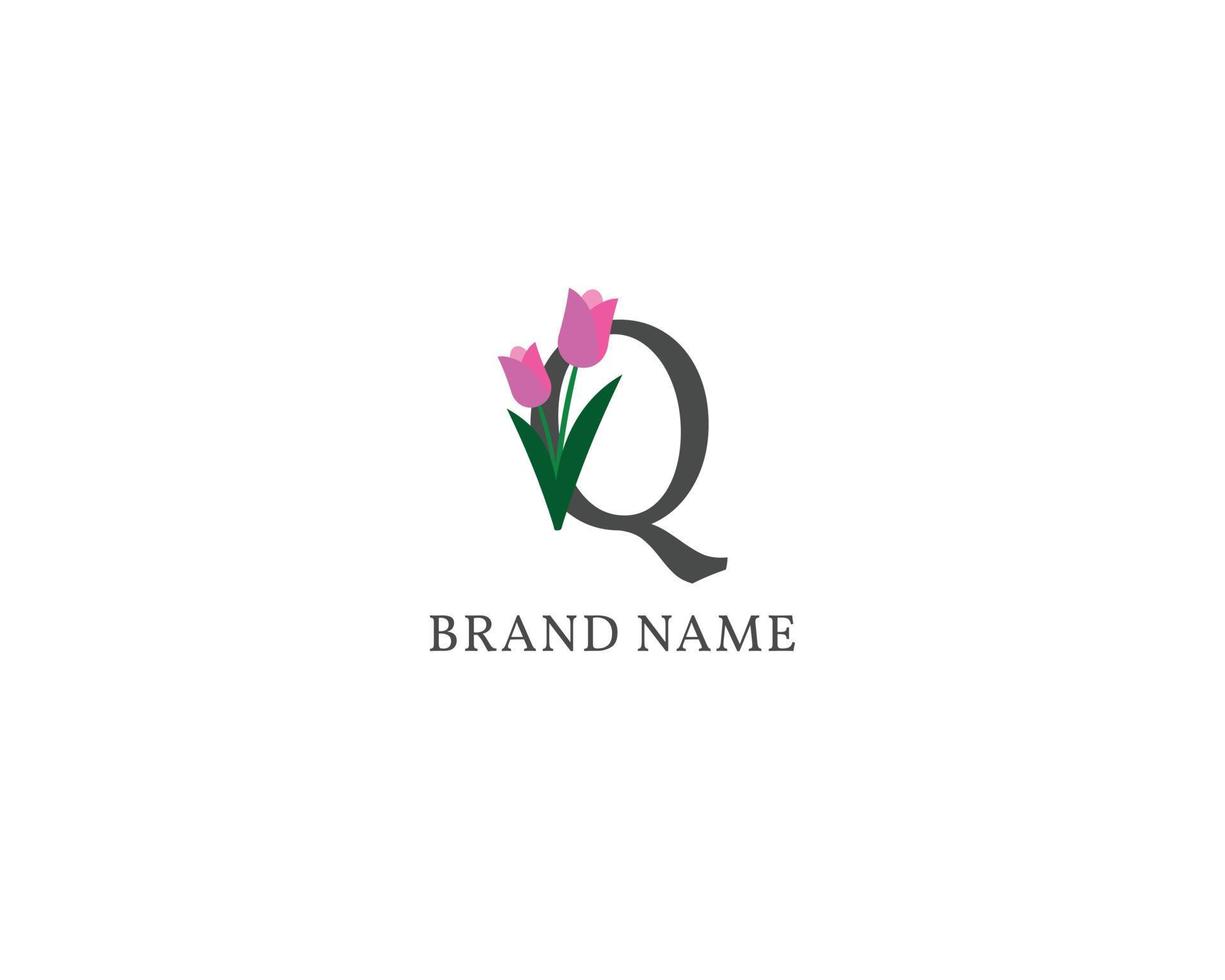 letter Q tulip alphabet vintage logo vector