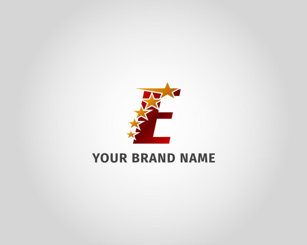 letter E red metallic with five golden star logo template vector