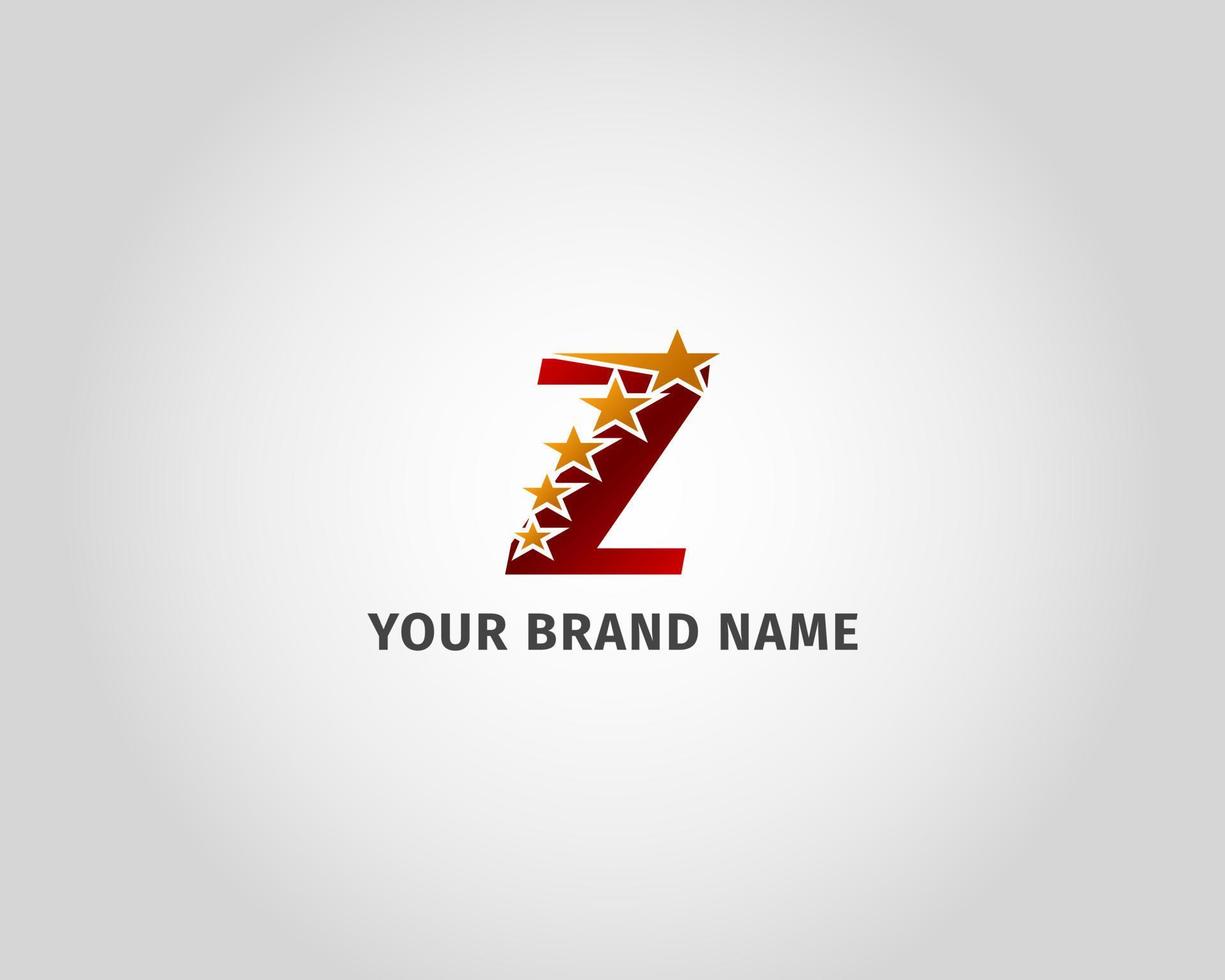 letter Z red metallic with five golden star logo template vector