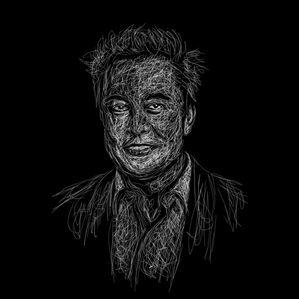 Elon Musk white scribble with black background vector