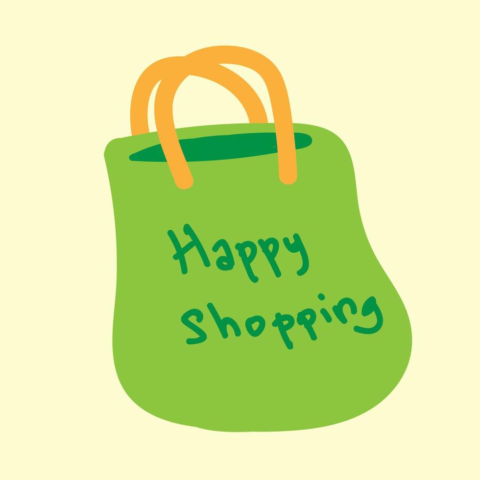 doodle lindo feliz bolsa de compras elemento de diseño vectorial vector