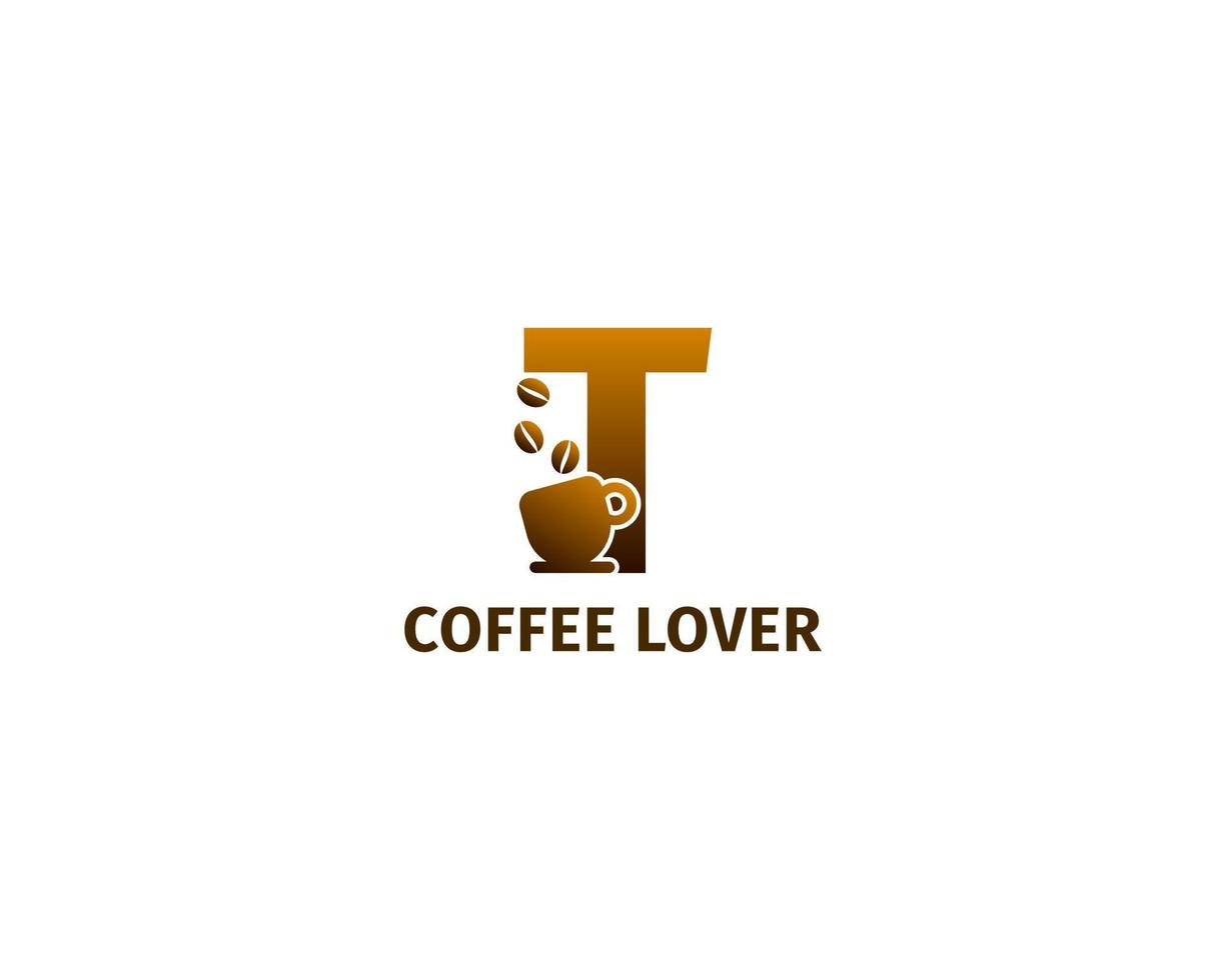 plantilla de logotipo de taza y café de letra t vector