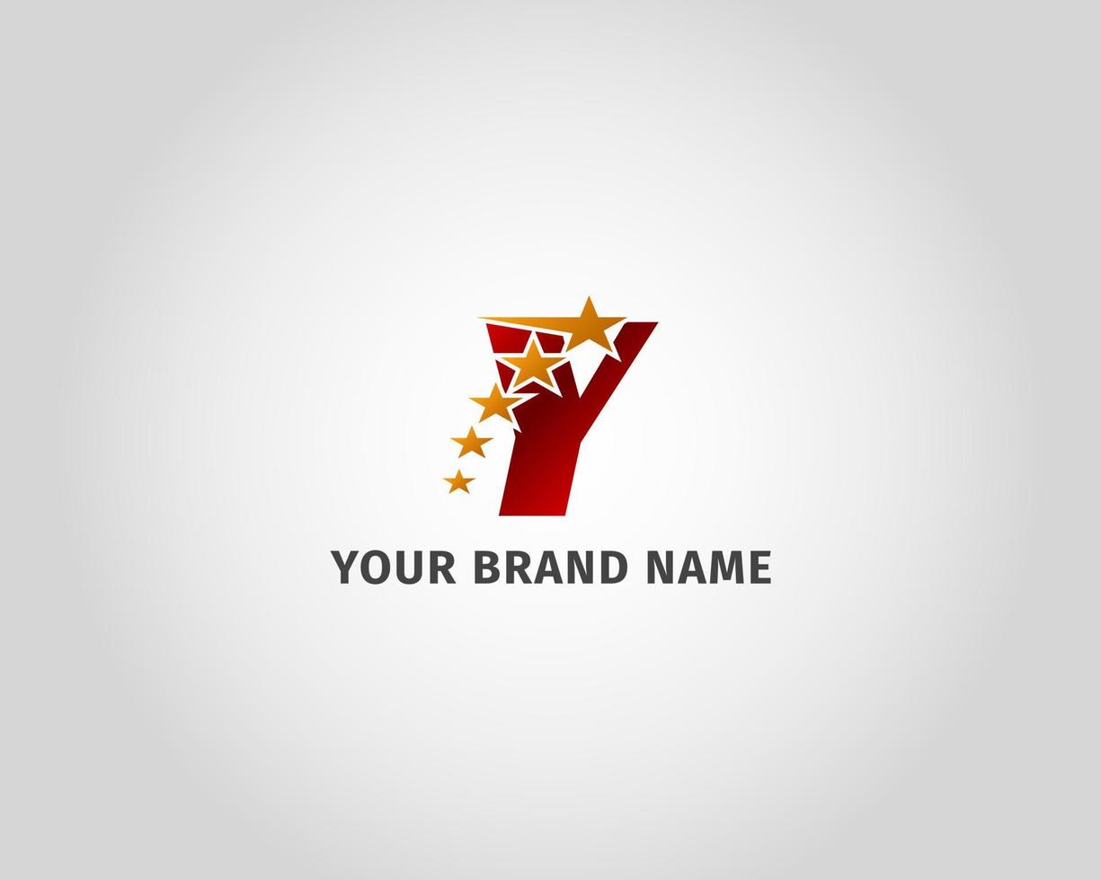 letter Y red metallic with five golden star logo template vector