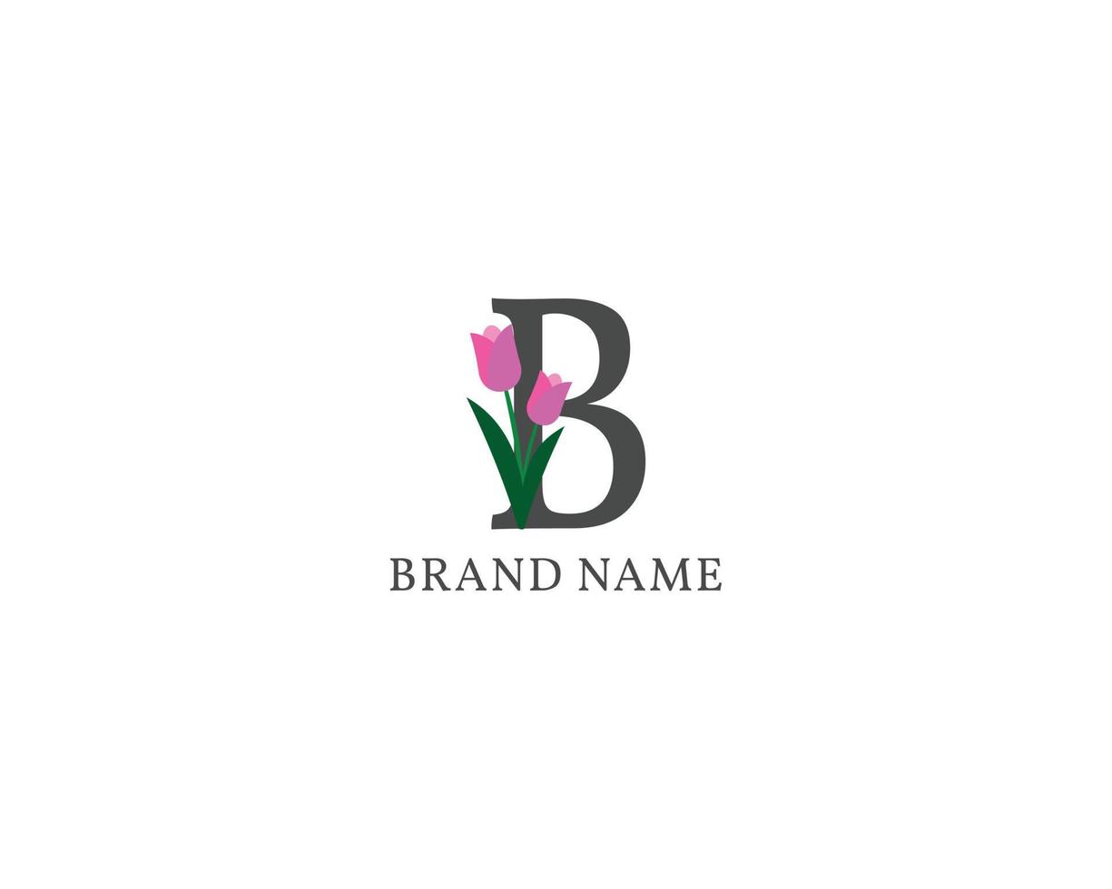 letter B tulip alphabet vintage logo vector