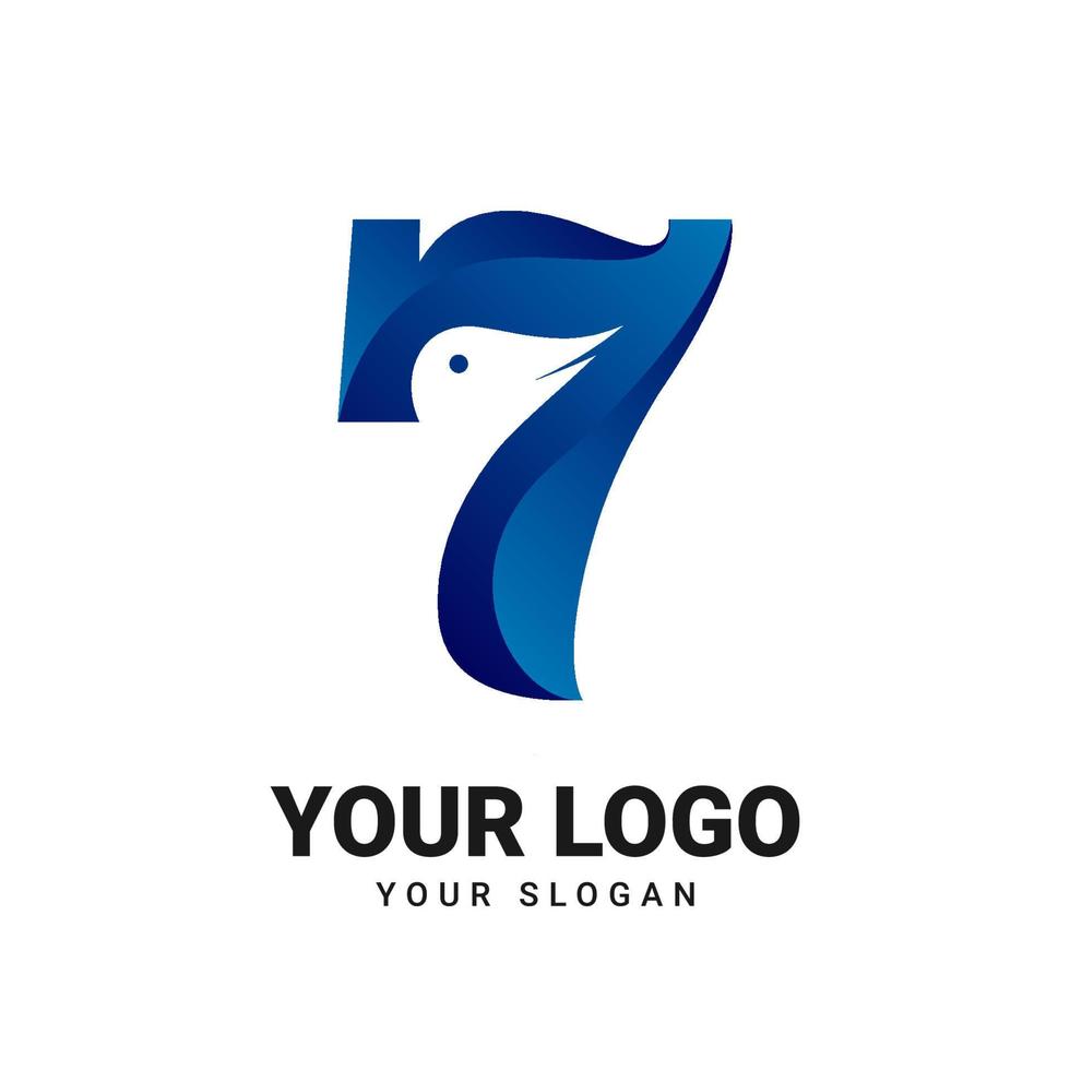 número 7 con cabeza de pájaro minimalista diseño de logotipo vectorial 3d vector