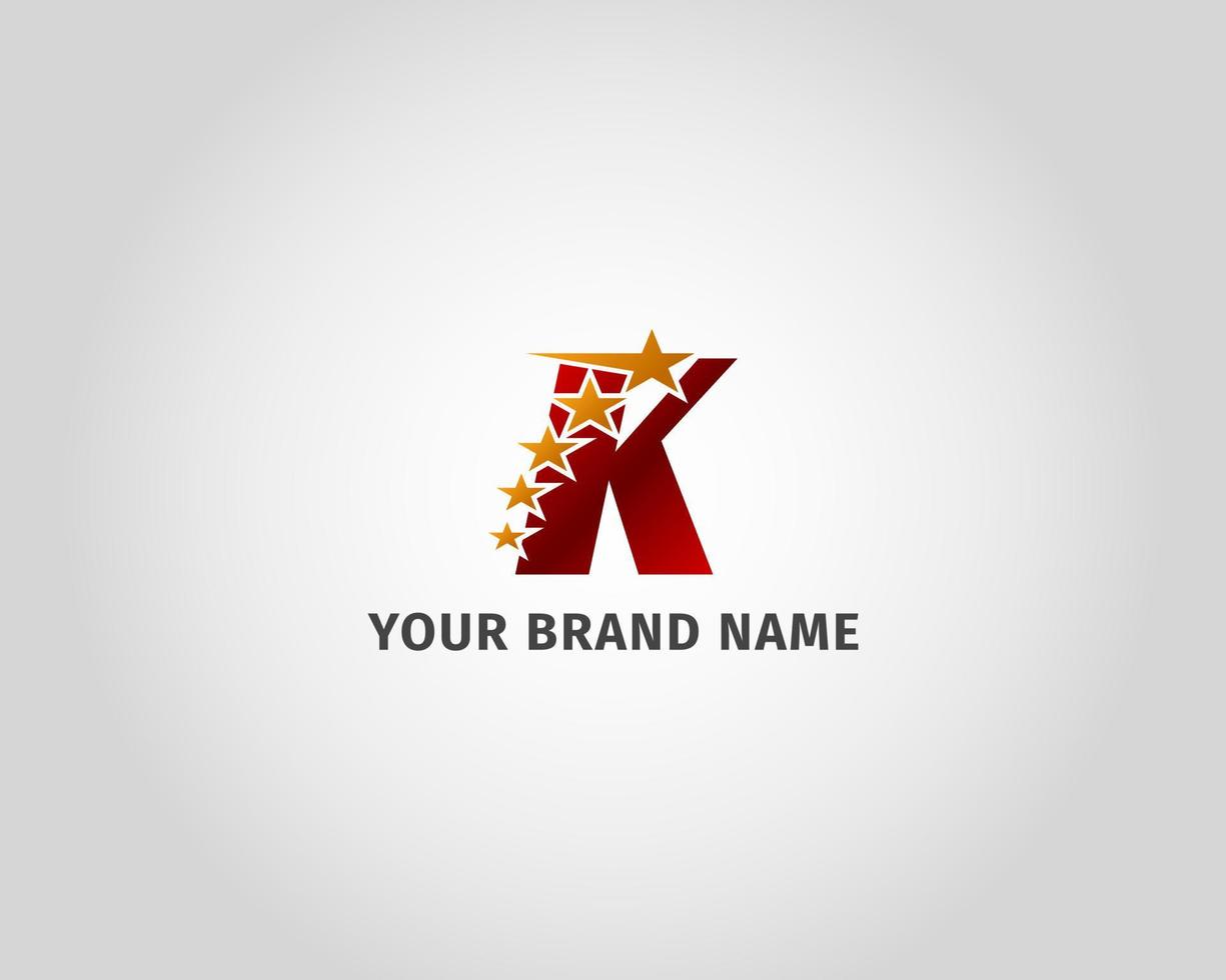 letter K red metallic with five golden star logo template vector