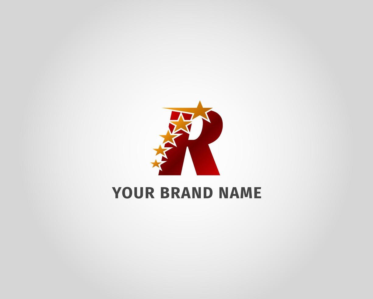 letter R red metallic with five golden star logo template vector