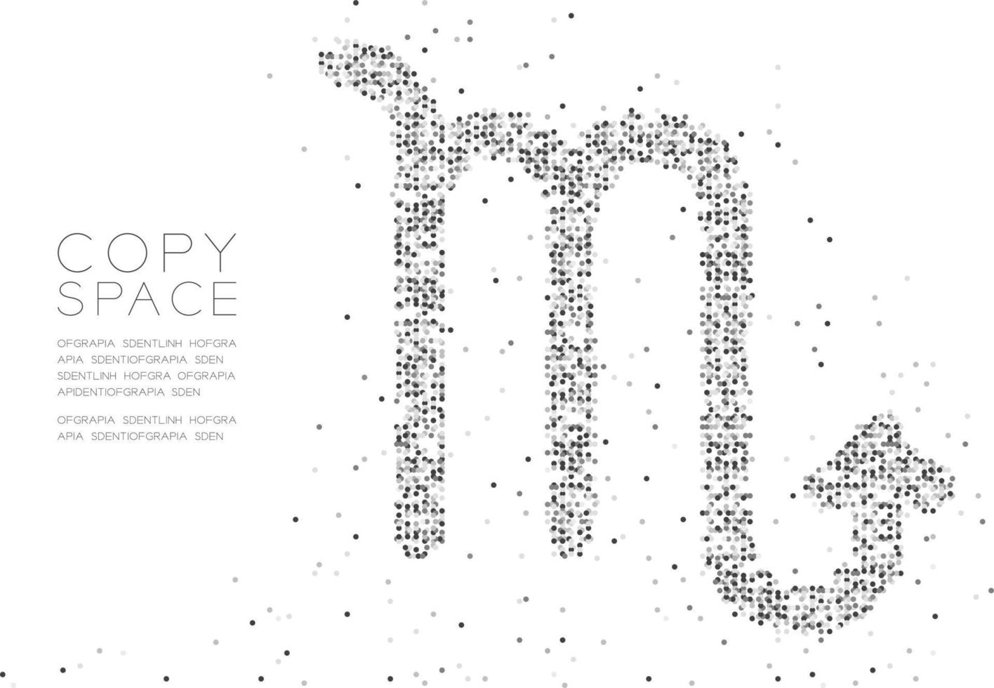 Abstract Geometric Circle dot pixel pattern Scorpio Zodiac sign shape, star constellation concept design black color illustration on white background with copy space, vector eps 10