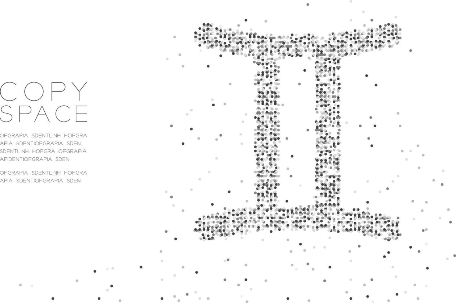 patrón de píxel de punto de círculo geométrico abstracto forma de signo de zodíaco de géminis, diseño de concepto de constelación de estrellas ilustración de color negro sobre fondo blanco con espacio de copia, vector eps 10