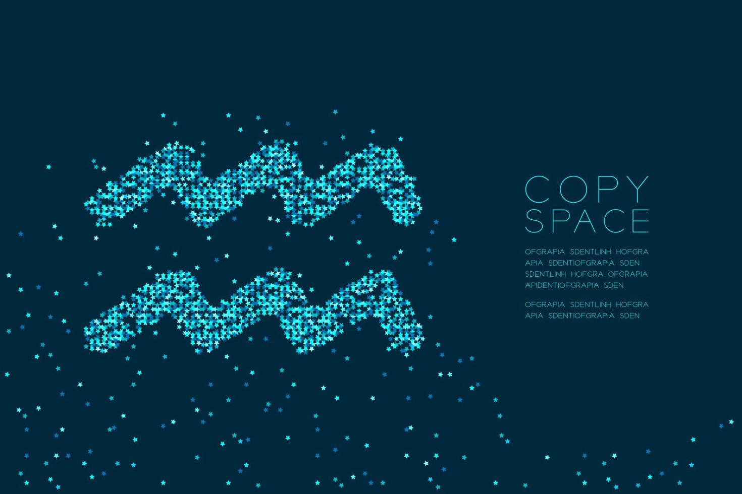 patrón de estrella abstracto forma de signo del zodíaco de acuario, diseño de concepto de constelación de estrellas ilustración de color azul aislado en fondo azul oscuro con espacio de copia, vector eps 10