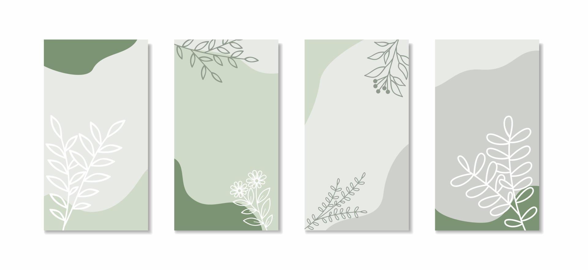 Minimal social media story background with Pastel color and line art floral ornament vertical background vector