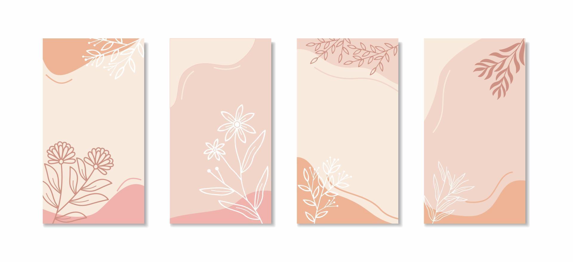 Minimal social media story background with Pastel color and line art floral ornament vertical background vector