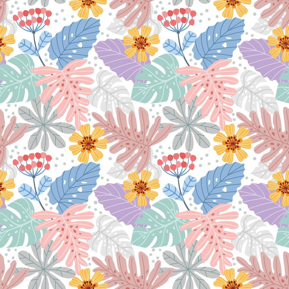 Beautiful leaf and flowers seamless pattern. vector