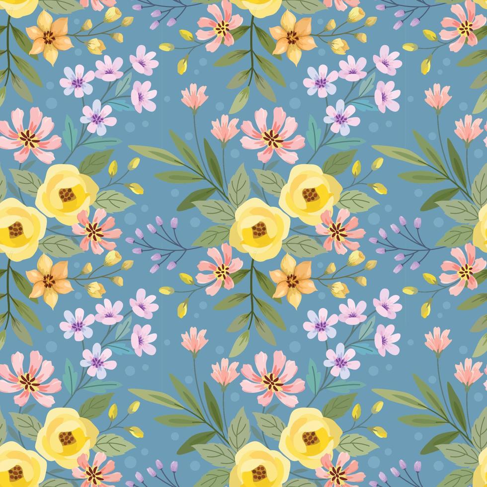 Colorful hand draw flowers seamless pattern. vector