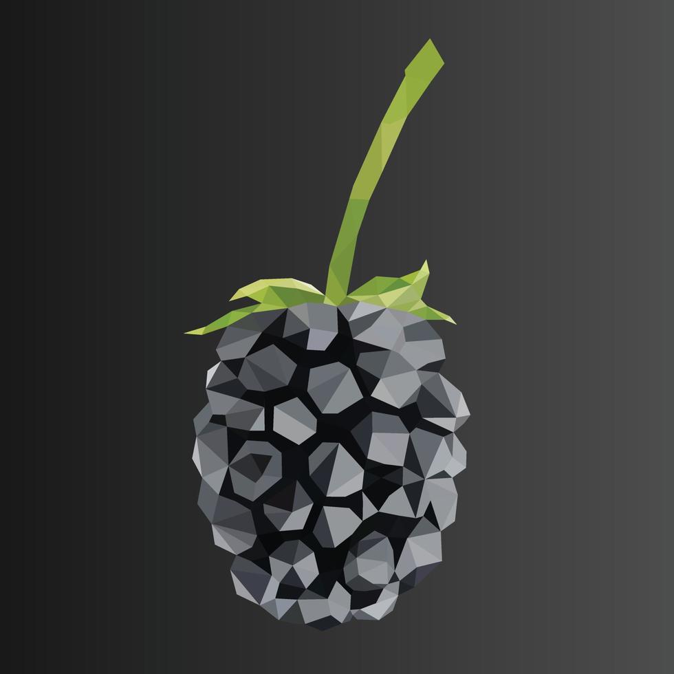 Mulberry low poly. Fresh, nutritious, tasty mulberry. Sweet black mulberry. Vector illustration. Mulberry in triangulation technique.