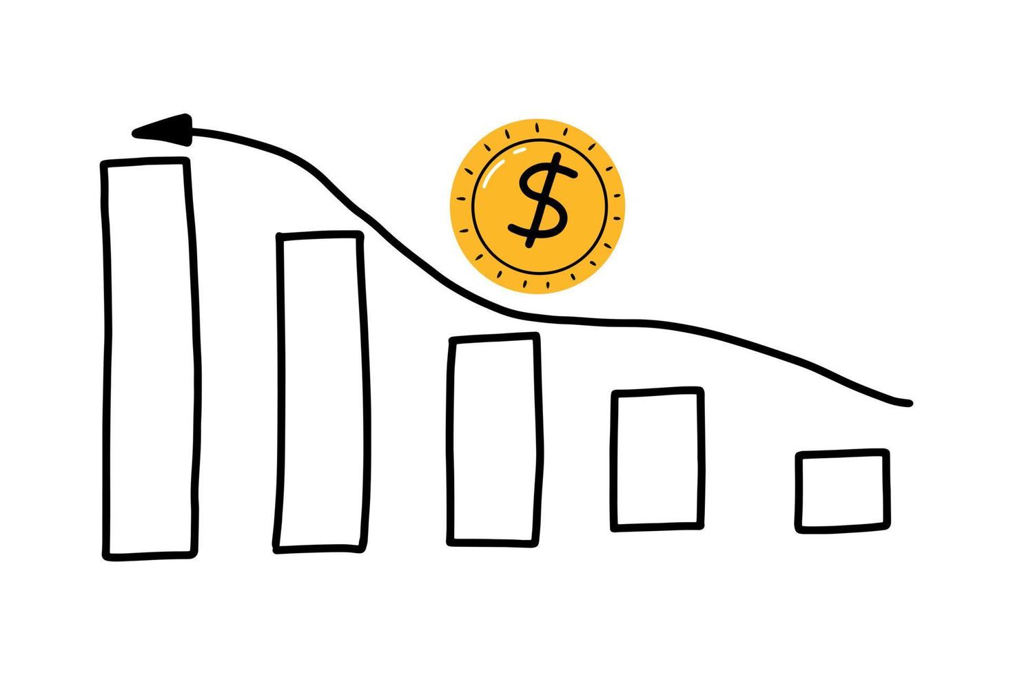 Dollar growth vector illustration. Dollar Growth Chart. Doodle style.