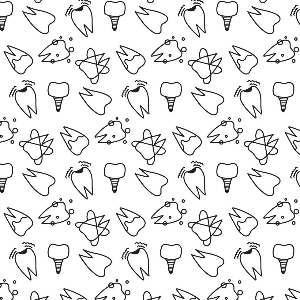 Dentist  pattern with thin line icons.Pattern with teeth in doodle style. vector