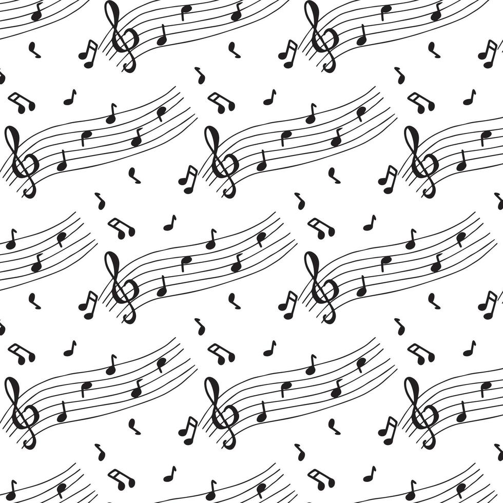 Vector pattern with music notes. Doodle style. Treble clef pattern.