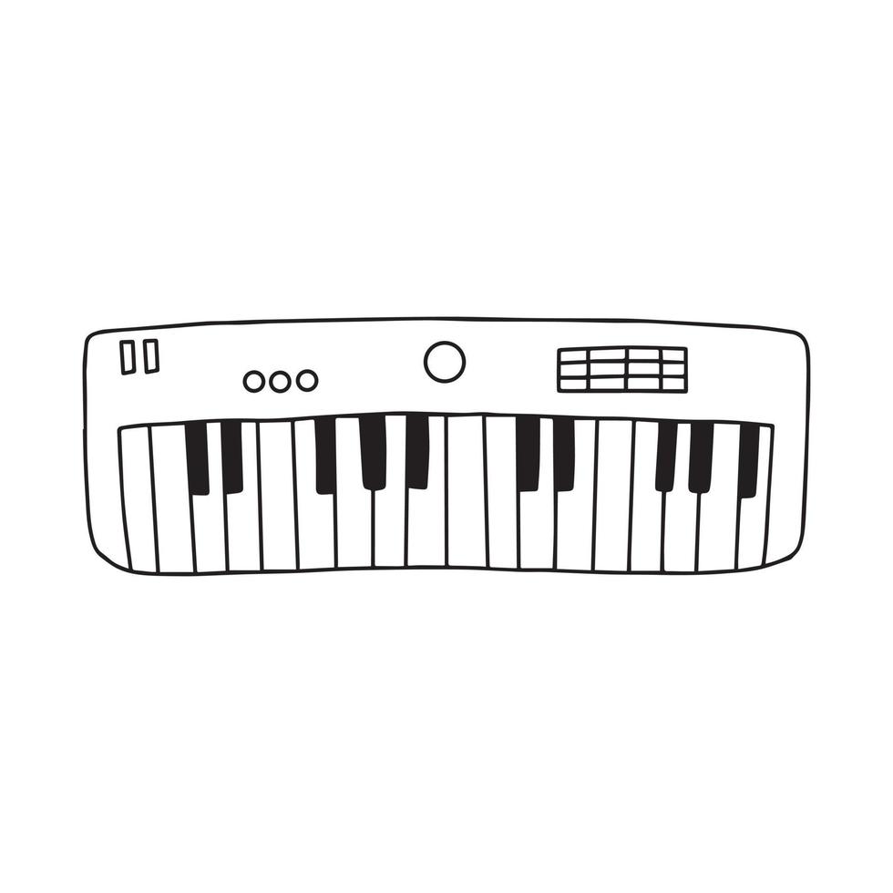 Vector synthesizer in doodle style. Musical instrument. Electric piano.