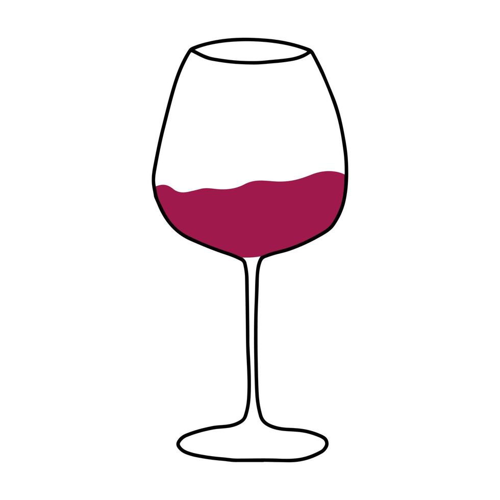 Glass with red wine. Isolated on a white background. Vector illustration in doodle style.