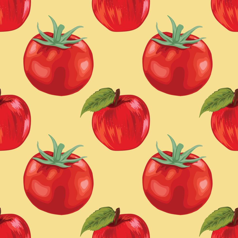 red tomato and apple pattern design vector