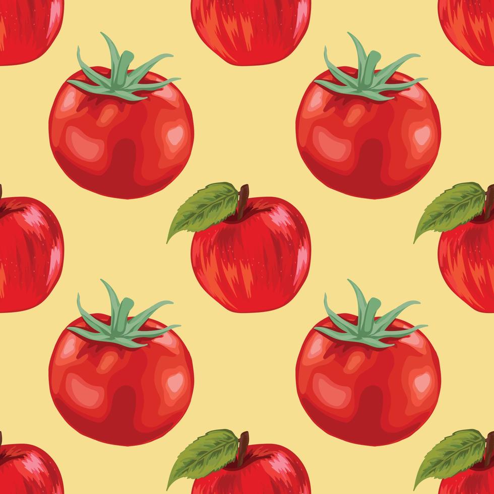 red tomato and apple pattern design vector