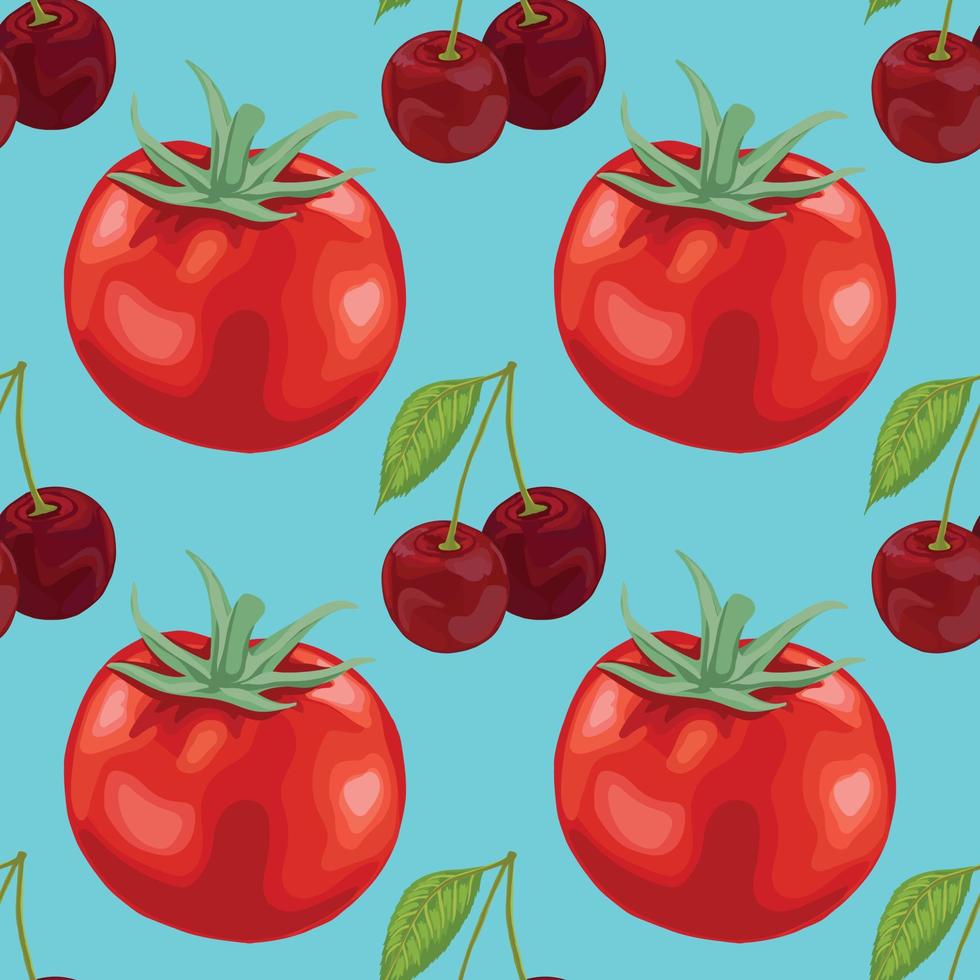 red tomato and cherry seamless pattern design vector