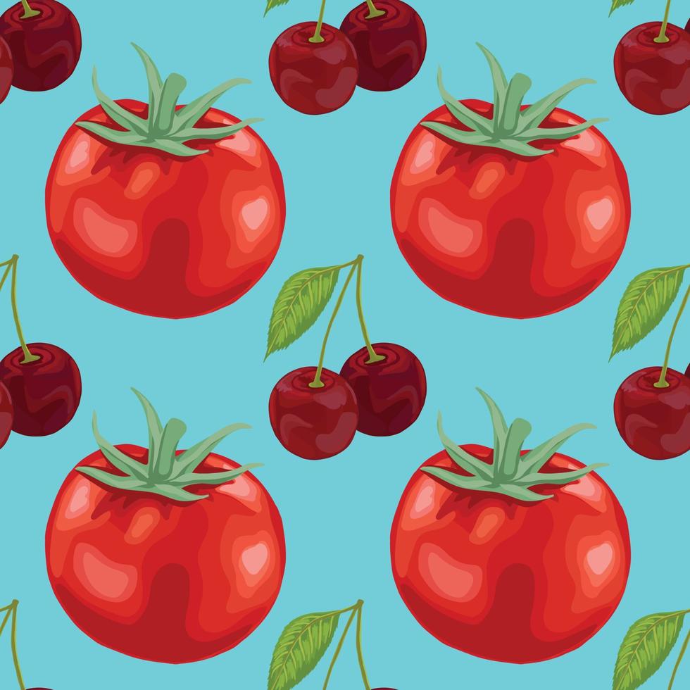 diseño de patrones sin fisuras de tomate rojo y cereza vector