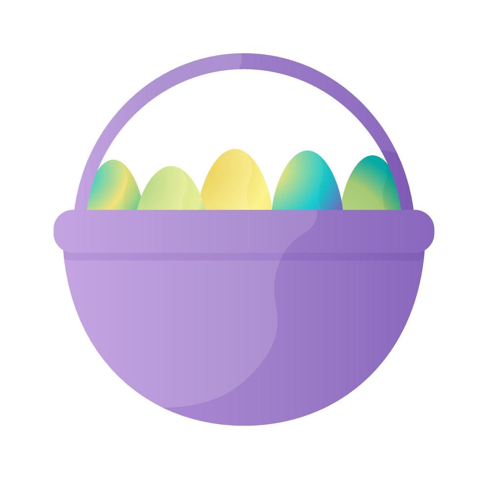 Vector illustration of an Easter basket with Easter and eggs. Spring decor. Happy Easter celebration concept. Simple cartoon style for logos, banners, posters, backgrounds, stickers, printing.