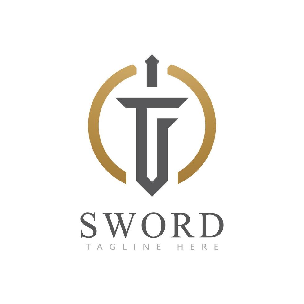icono de logotipo de espada con vector de logotipo inicial de letra tf