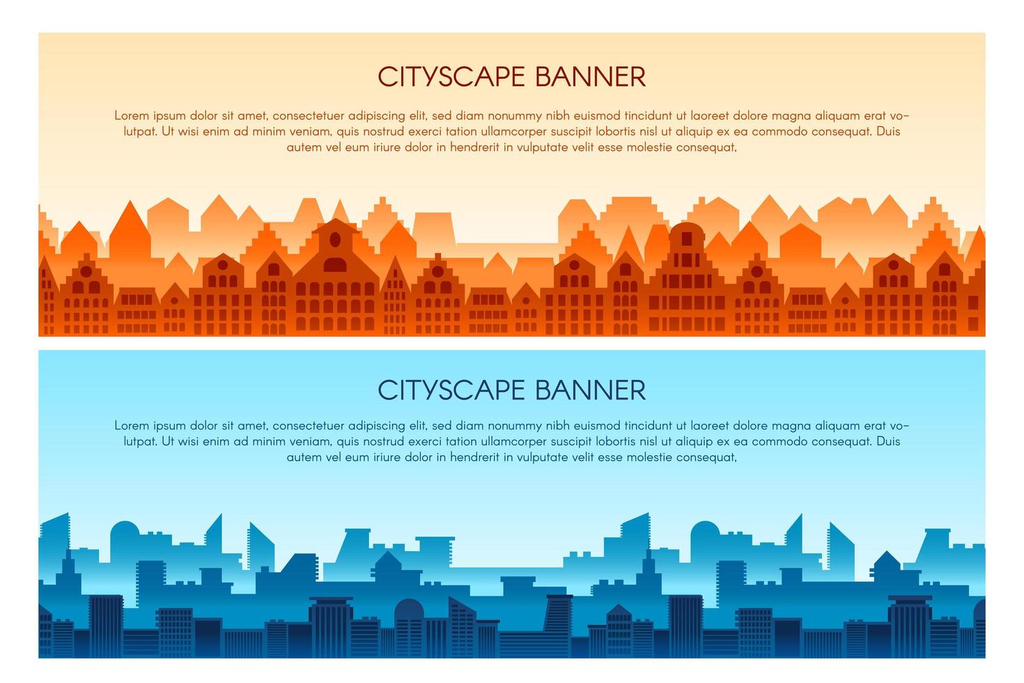 Cityscape flat vector banner templates set