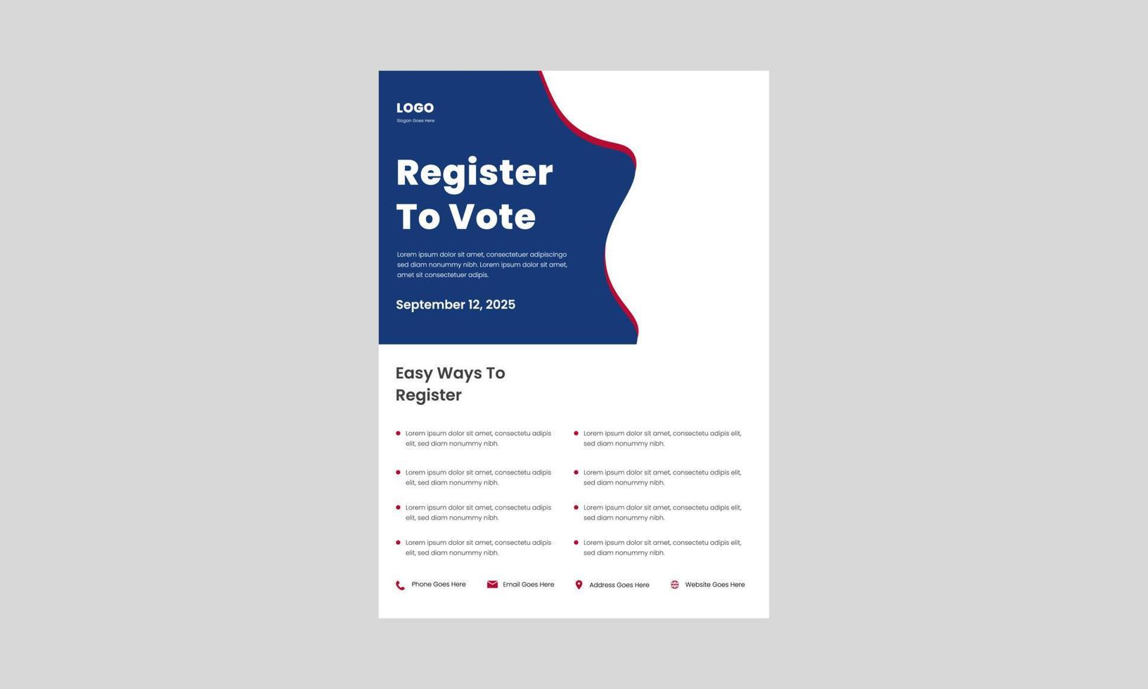voter registration flyer design template. easy way register for vote poster, leaflet design. register and vote flyer design template. vector
