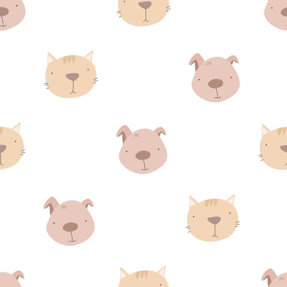 patrón impecable con lindas mascotas, perro, gato. vector plano sencillo. dibujo a mano para niños. tema de animales diseño de bebé para tela, textil, envoltura, estampado.