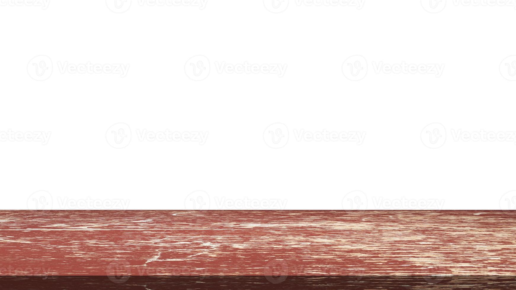 mesa de madera para exhibir o montar productos con fondo blanco en blanco. foto