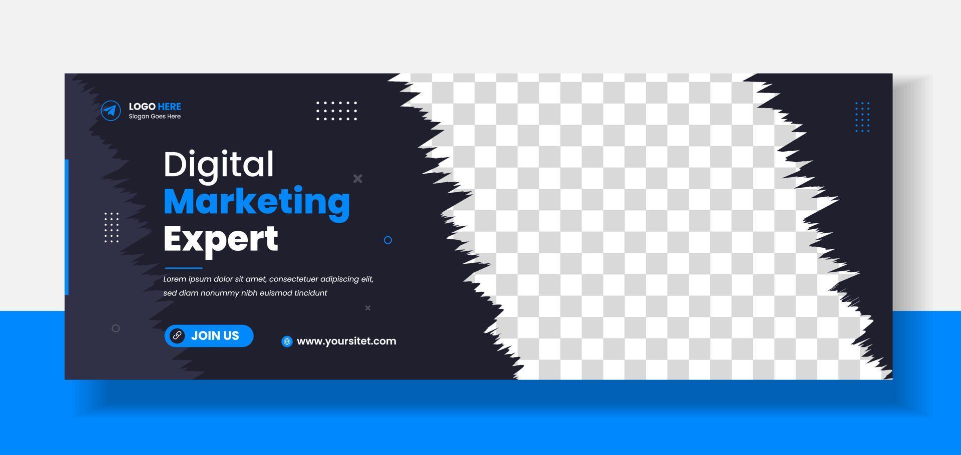 diseño de plantilla de foto de portada de redes sociales de marketing digital. banner web de la agencia de marketing digital. diseño de portada de redes sociales de marketing empresarial con color azul. banner web diseño de portada de redes sociales. vector